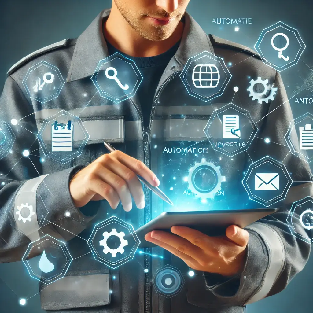 DALLE 2025-03-25 071003 - A modern high-tech home service business concept A professional in a uniform using a tablet to automate scheduling invoicing and customer follow-u – Thomas Town Digital